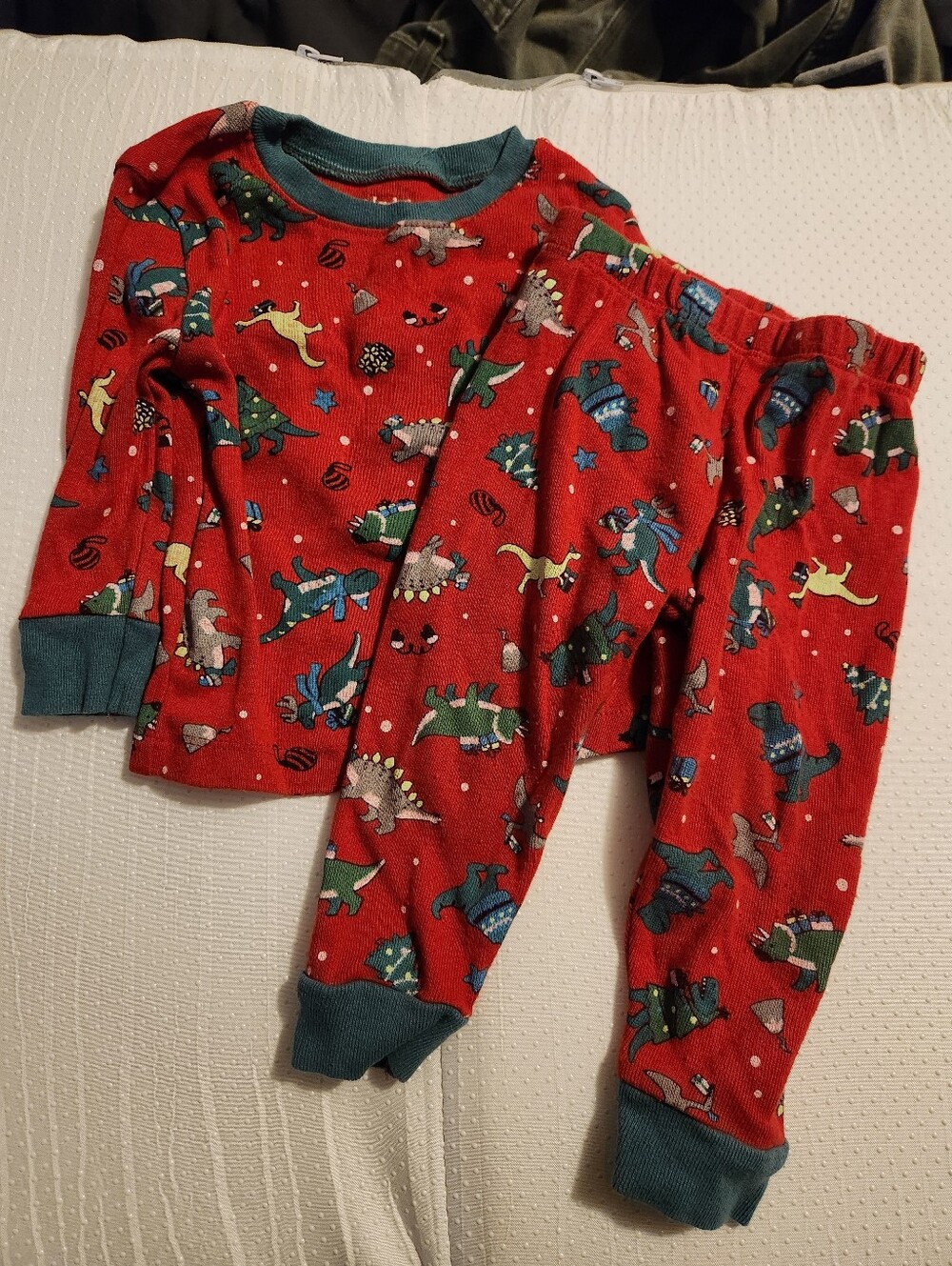 Kidgets Red Dino Print Pajama Set with Green Trim
